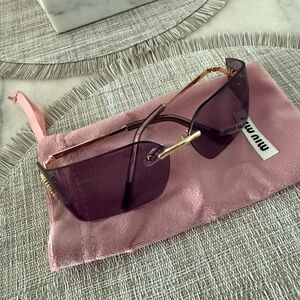 Miu Miu Purple Rimless Sunglasses with Gold Accents